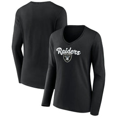 Las Vegas Raiders Women's Freehand Team Long Sleeve V-Neck T-Shirt - Black outlet