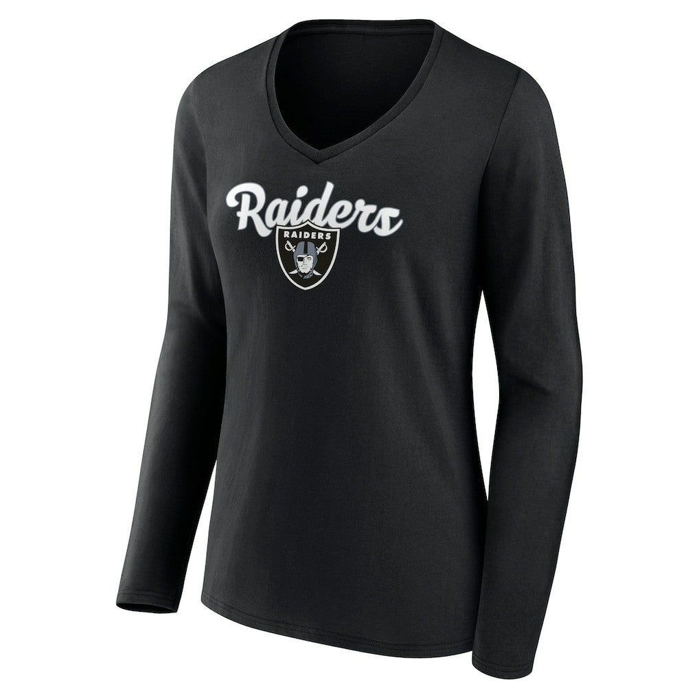Las Vegas Raiders Women's Freehand Team Long Sleeve V-Neck T-Shirt - Black outlet