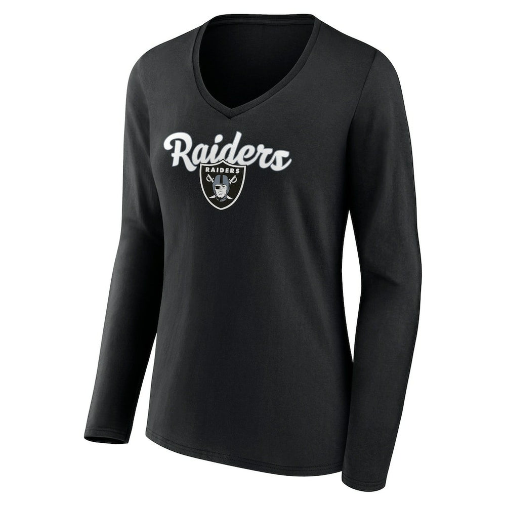 Las Vegas Raiders Women's Freehand Team Long Sleeve V-Neck T-Shirt - Black outlet