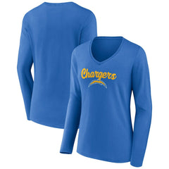 Los Angeles Chargers Women's Freehand Team Long Sleeve V-Neck T-Shirt - Powder Blue sale