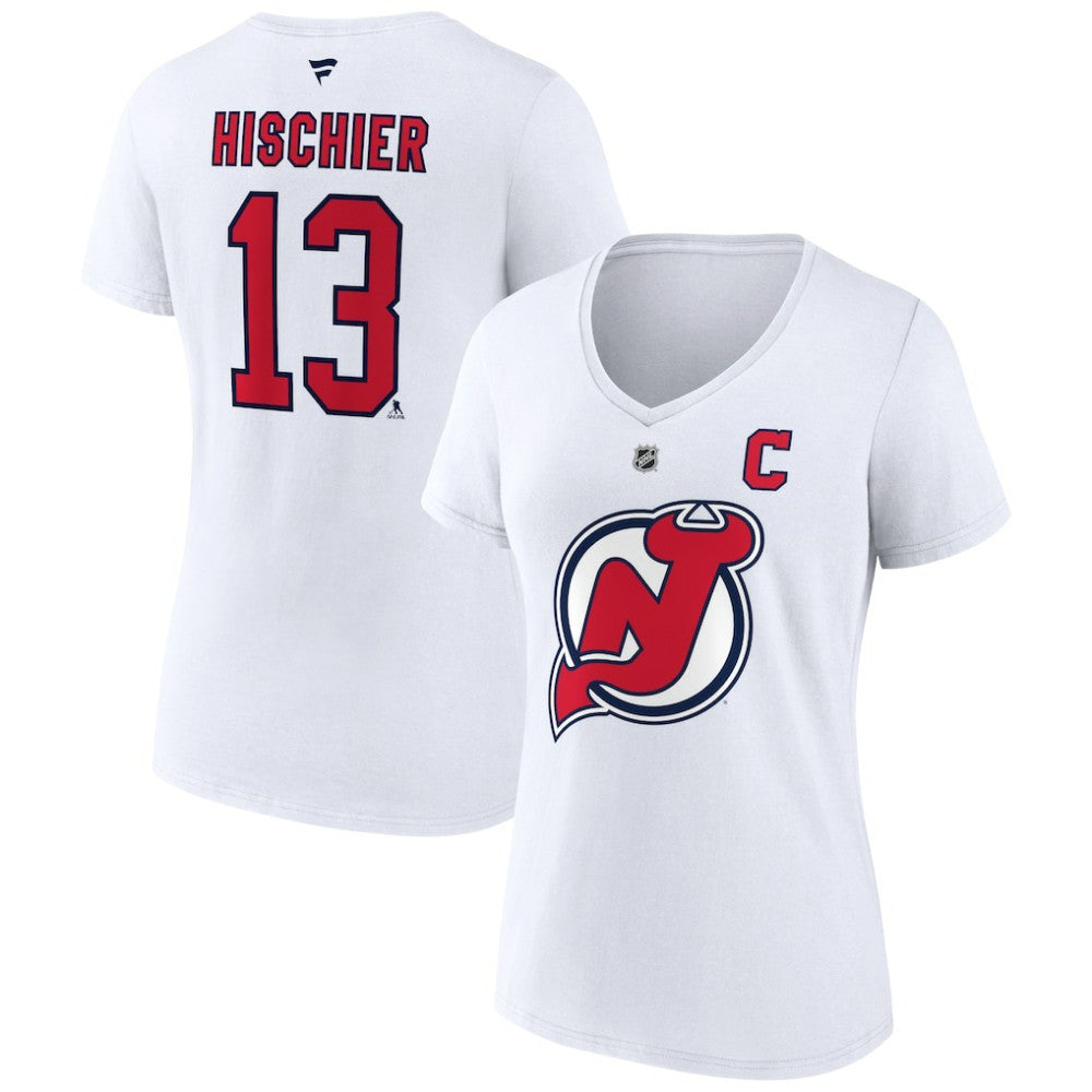 Nico Hischier New Jersey Devils Fanatics Women's Special Edition 2.0 Name & Number V-Neck T-Shirt - White T-shirts
