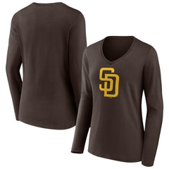 San Diego Padres Women's Team Logo Long Sleeve V-Neck T-Shirt Brown