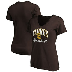San Diego Padres Women's Victory Script Team V-Neck T-Shirt Brown