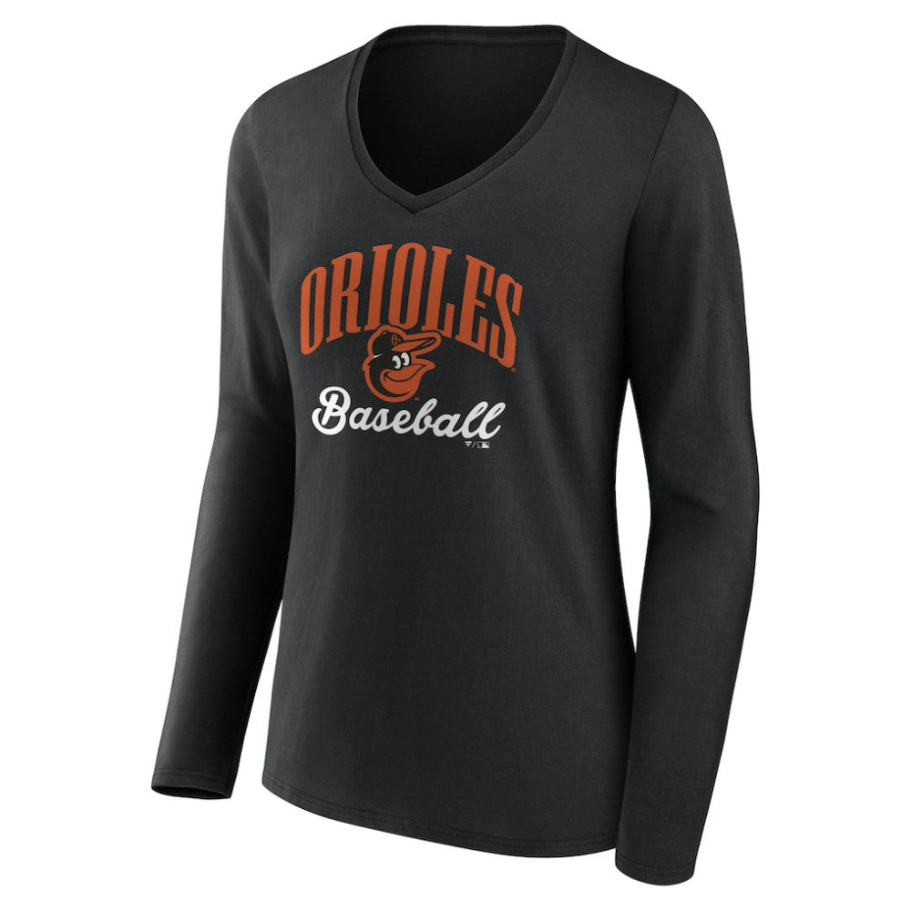 Baltimore Orioles Women's Victory Script Long Sleeve V-Neck T-Shirt Black