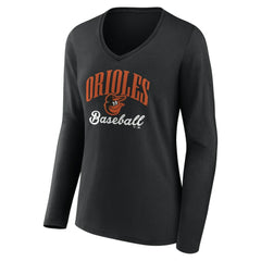 Baltimore Orioles Women's Victory Script Long Sleeve V-Neck T-Shirt Black