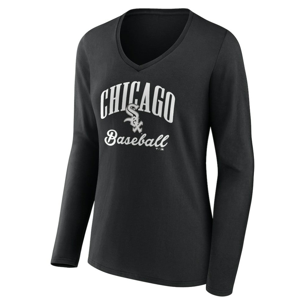 Chicago White Sox Women's Victory Script Long Sleeve V-Neck T-Shirt Black