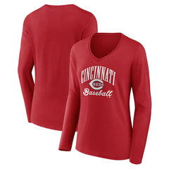 Cincinnati Reds Women's Victory Script Long Sleeve V-Neck T-Shirt Red