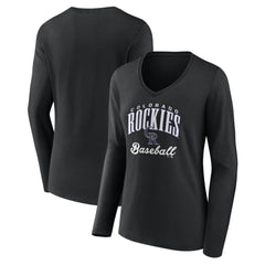 Colorado Rockies Women's Victory Script Long Sleeve V-Neck T-Shirt Black