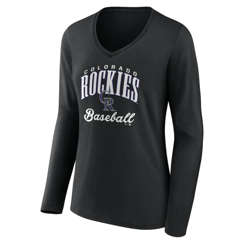 Colorado Rockies Women's Victory Script Long Sleeve V-Neck T-Shirt Black