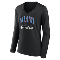 Miami Marlins Women's Victory Script Long Sleeve V-Neck T-Shirt Black