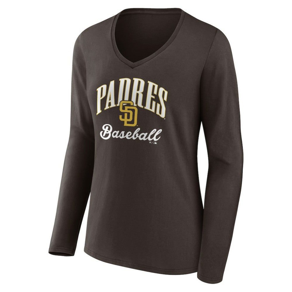 San Diego Padres Women's Victory Script Long Sleeve V-Neck T-Shirt Brown