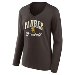 San Diego Padres Women's Victory Script Long Sleeve V-Neck T-Shirt Brown