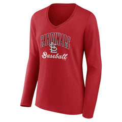 St. Louis Cardinals Women's Victory Script Long Sleeve V-Neck T-Shirt Red