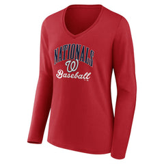 Washington Nationals Women's Victory Script Long Sleeve V-Neck T-Shirt Red