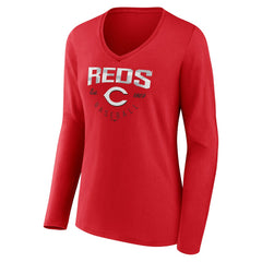 Cincinnati Reds Women's Live For It Long Sleeve Long Sleeve V-Neck T-Shirt Red