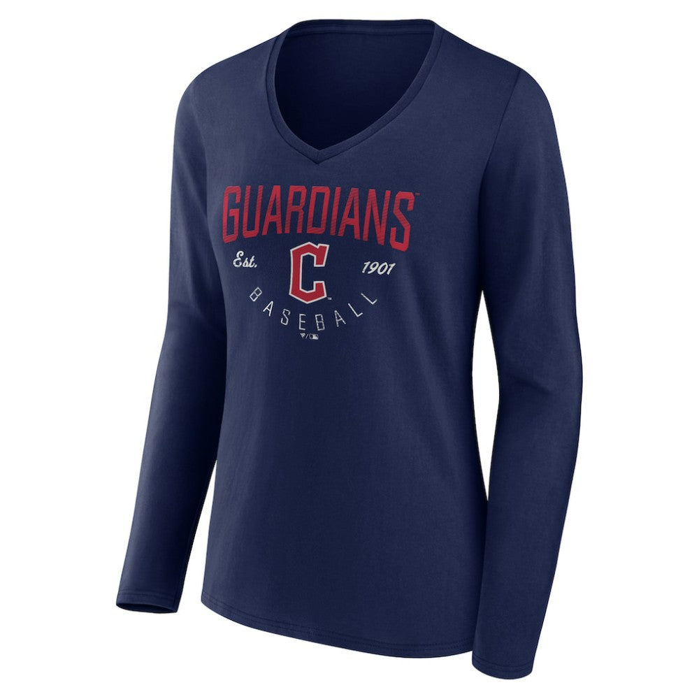 Cleveland Guardians Women's Live For It Long Sleeve Long Sleeve V-Neck T-Shirt Navy