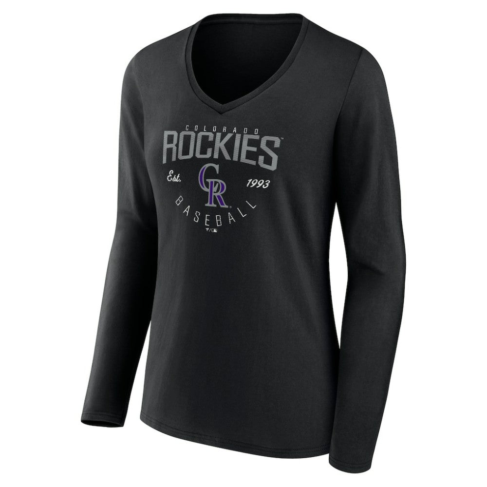 Colorado Rockies Women's Live For It Long Sleeve Long Sleeve V-Neck T-Shirt Black