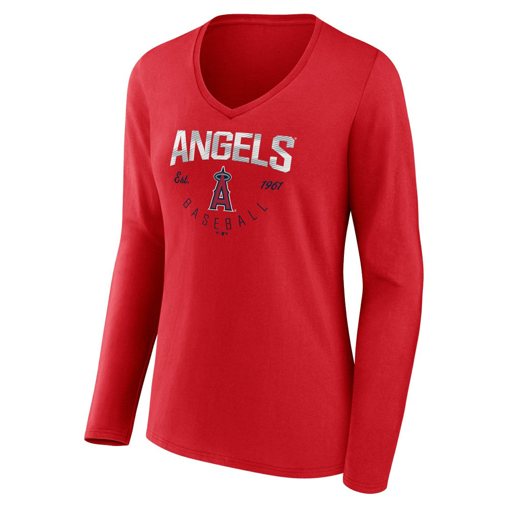 Los Angeles Angels Women's Live For It Long Sleeve Long Sleeve V-Neck T-Shirt Red