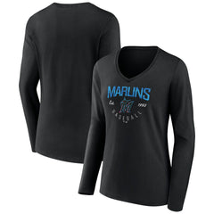 Miami Marlins Women's Live For It Long Sleeve Long Sleeve V-Neck T-Shirt Black
