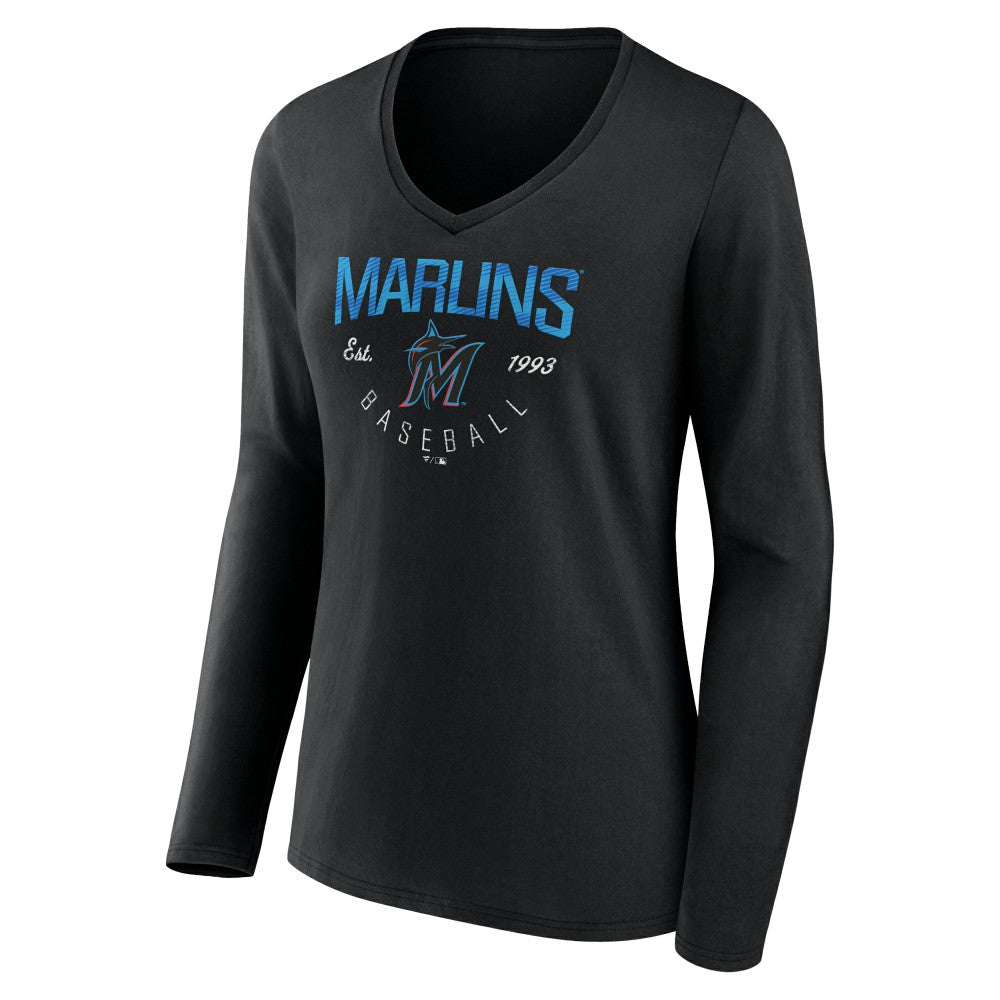 Miami Marlins Women's Live For It Long Sleeve Long Sleeve V-Neck T-Shirt Black