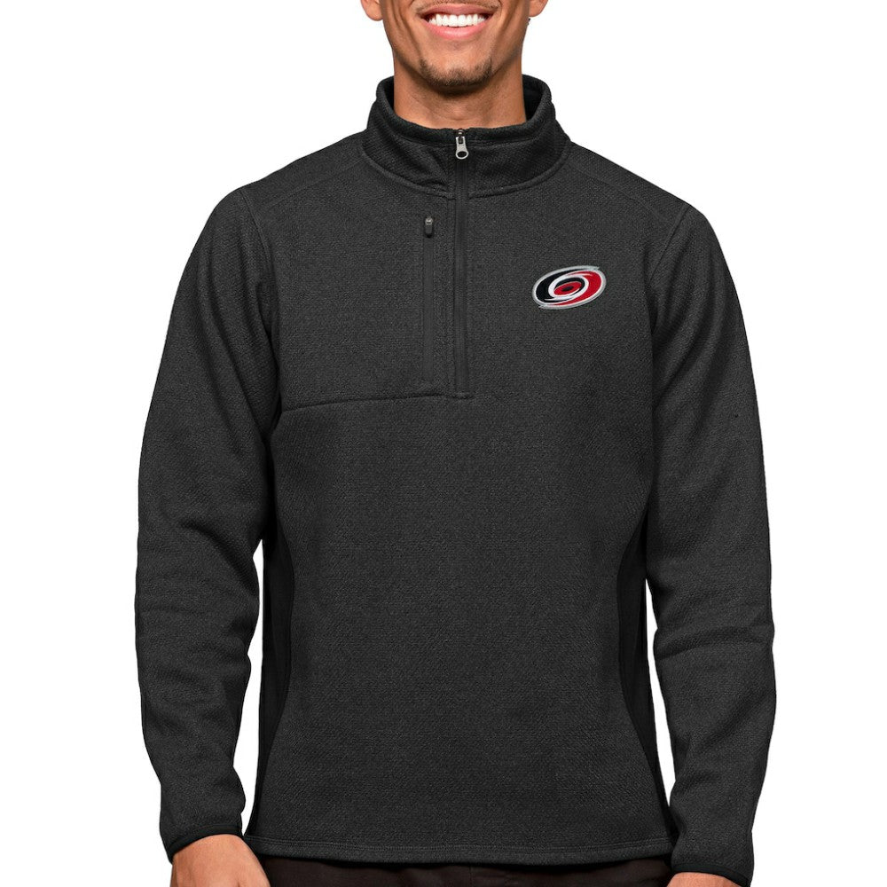 Carolina Hurricanes Antigua Course Quarter-Zip Pullover Top - Heather Black Pullover
