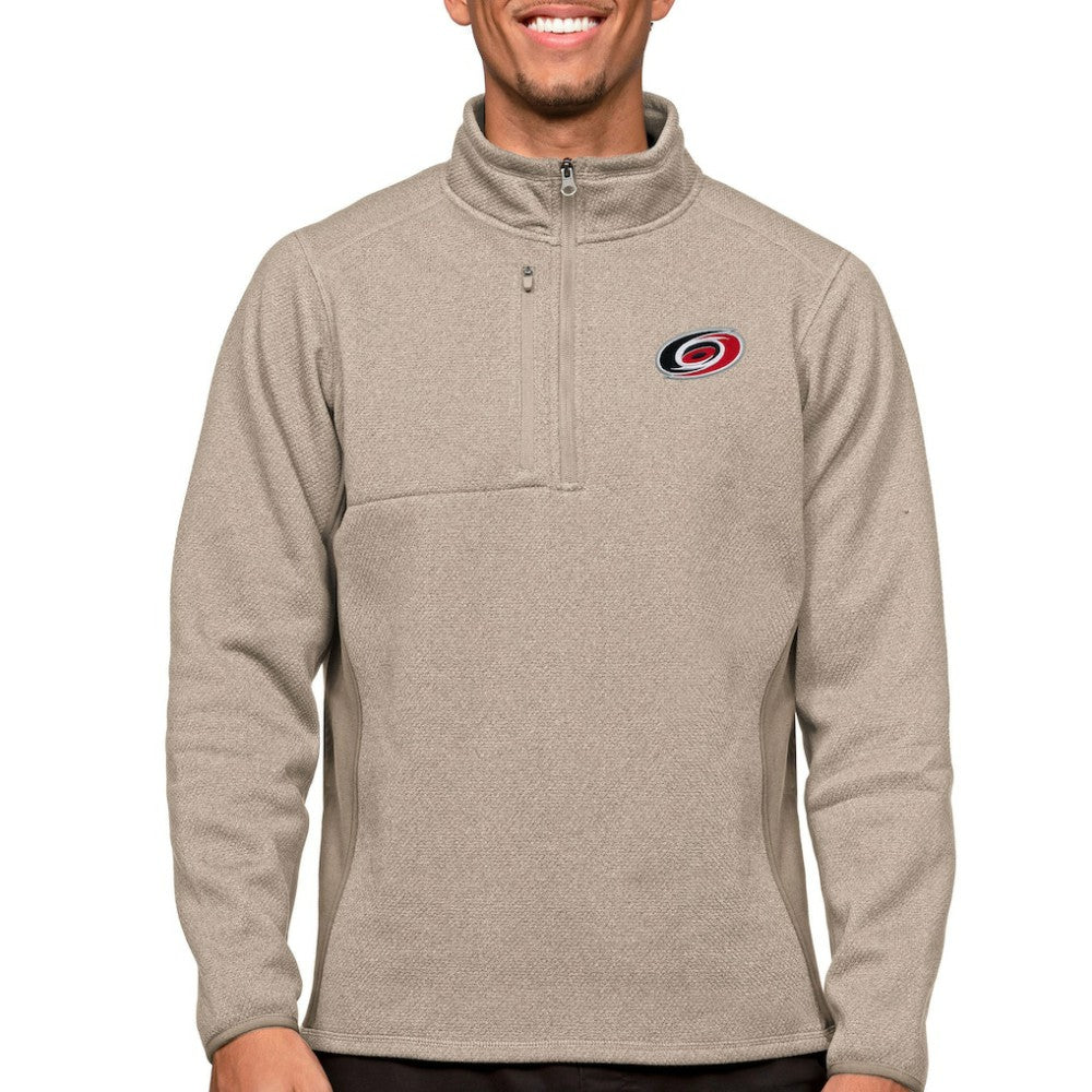Carolina Hurricanes Antigua Course Quarter-Zip Pullover Top - Oatmeal Pullover