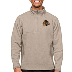 Chicago Blackhawks Antigua Course Quarter-Zip Pullover Top - Oatmeal Pullover