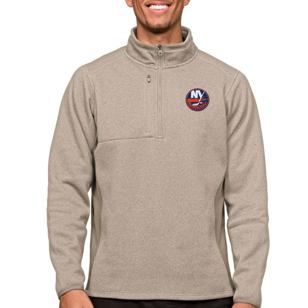 New York Islanders Antigua Course Quarter-Zip Pullover Top - Oatmeal Pullover