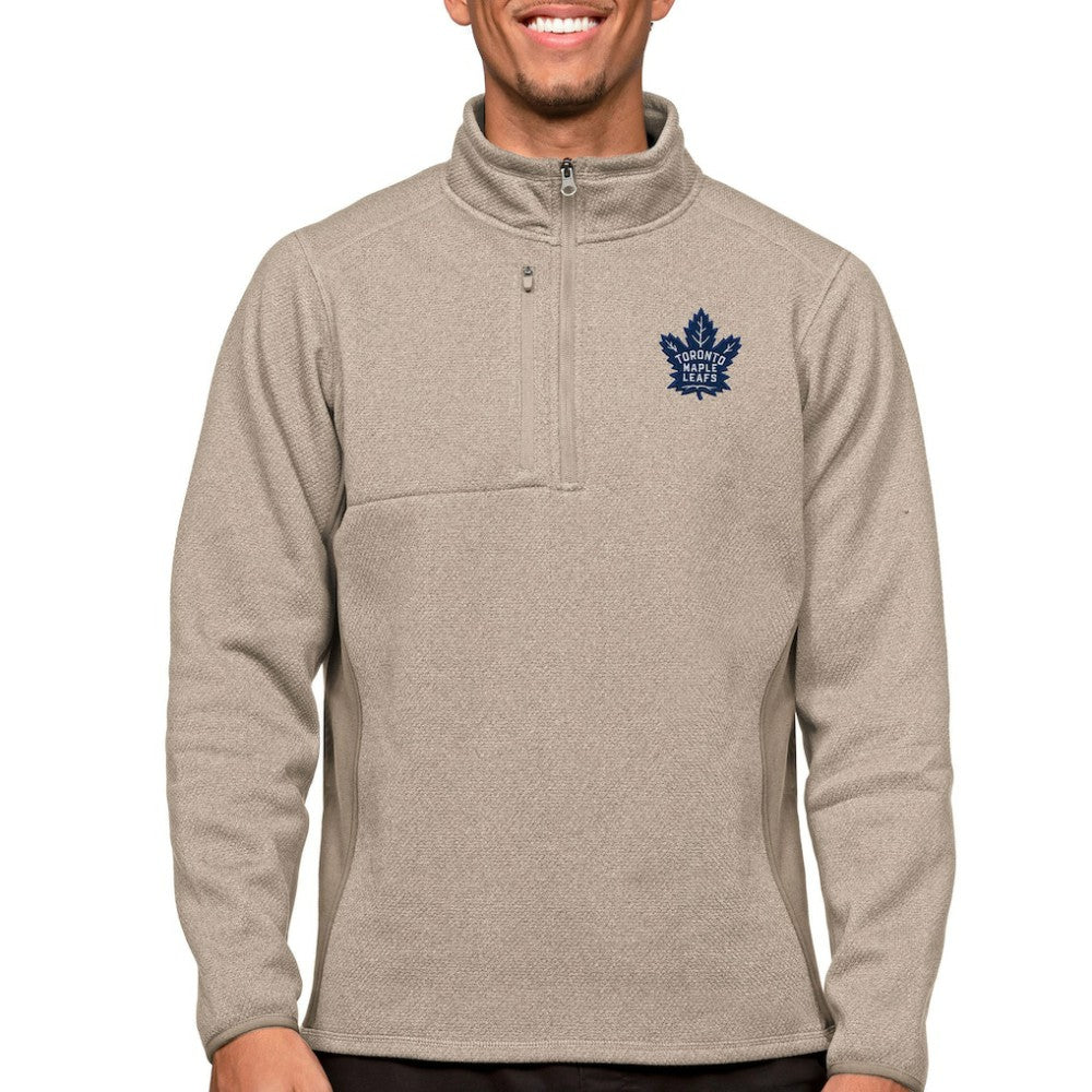 Toronto Maple Leafs Antigua Course Quarter-Zip Pullover Top - Oatmeal Pullover