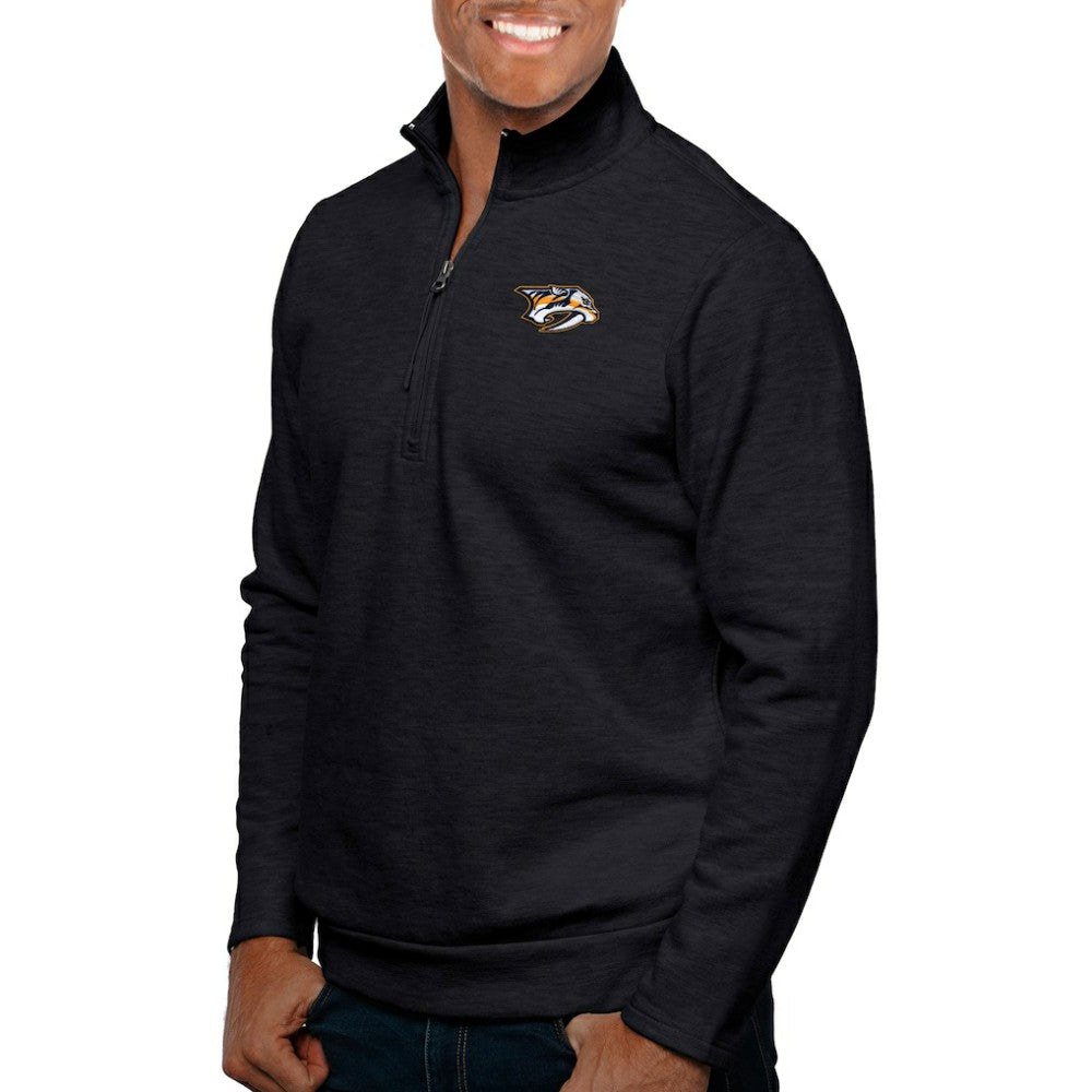 Nashville Predators Antigua Gambit Quarter-Zip Pullover Top - Heather Black Pullover