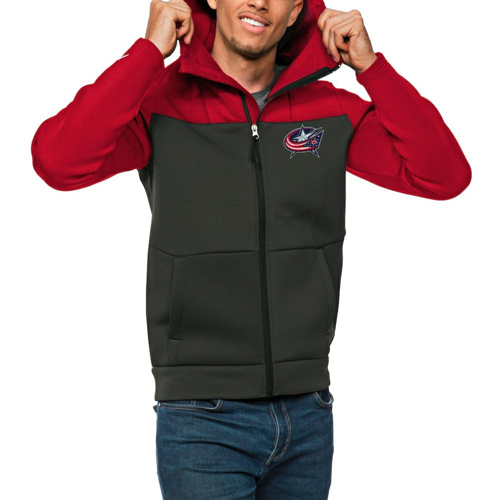 Columbus Blue Jackets Antigua Protect Full-Zip Hoodie - Red/Charcoal Hoodies