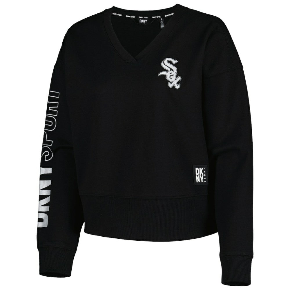 Chicago White Sox DKNY Sport Women's Lily V-Neck Pullover Sweatshirt Black