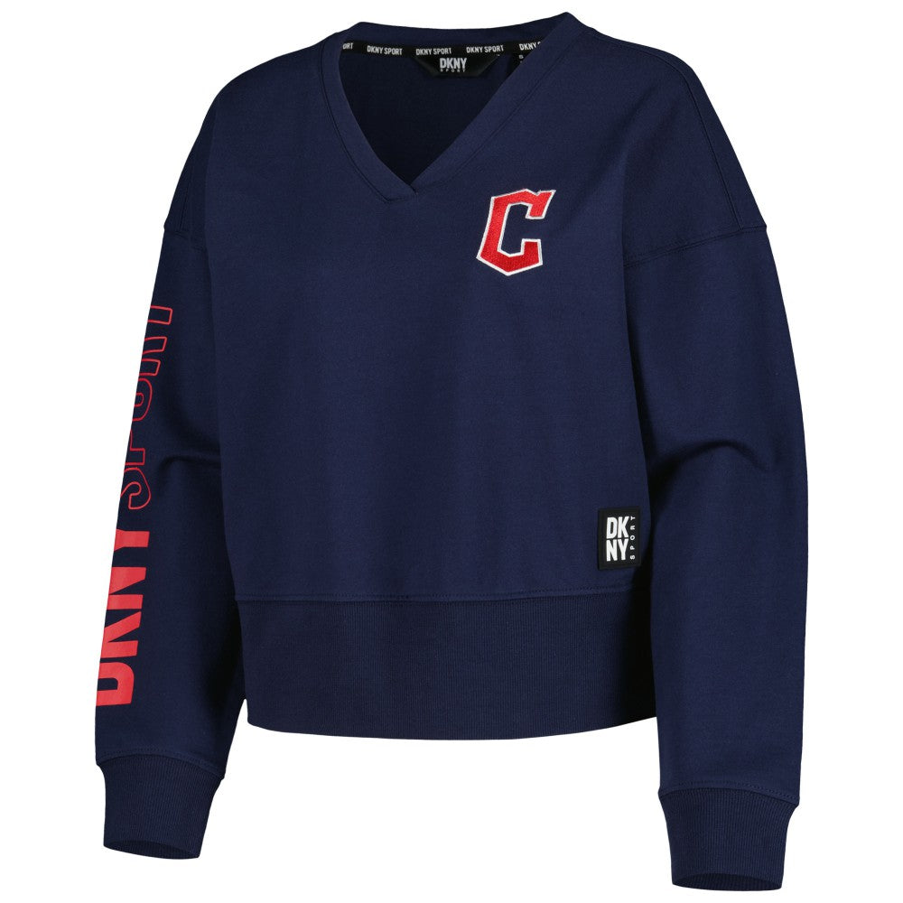 Cleveland Guardians DKNY Sport Women's Lily V-Neck Pullover Sweatshirt Navy