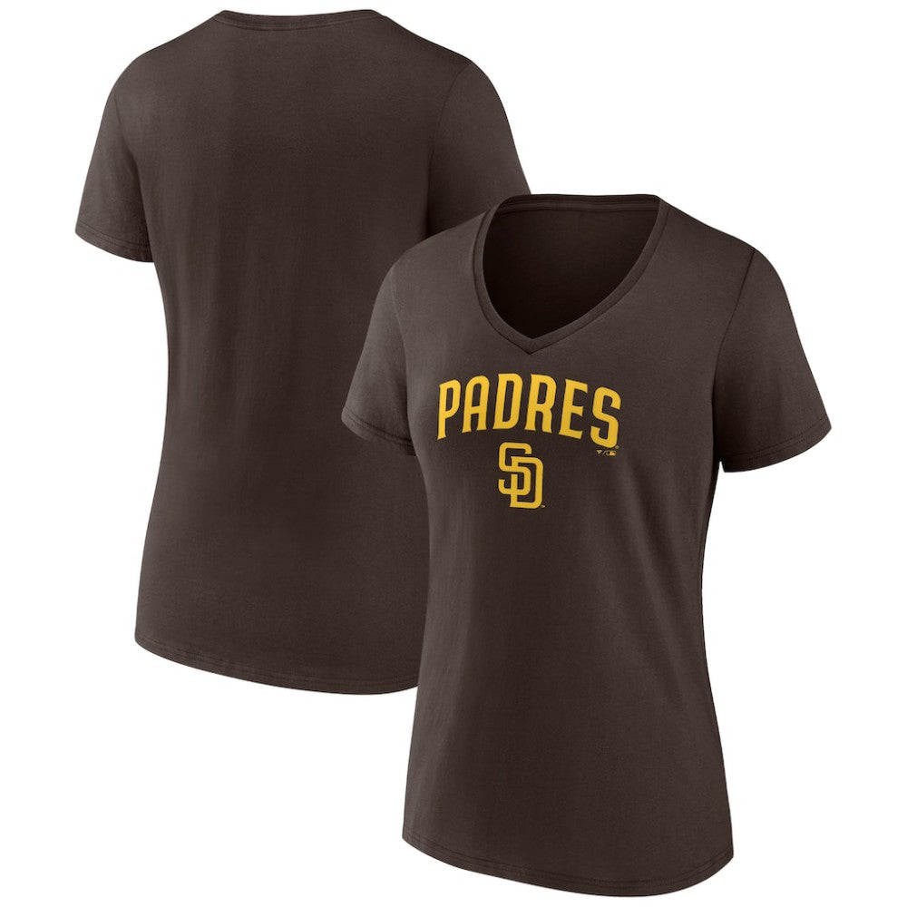 San Diego Padres Women's Lockup V-Neck T-Shirt Brown