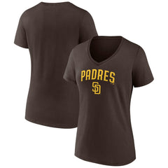 San Diego Padres Women's Lockup V-Neck T-Shirt Brown