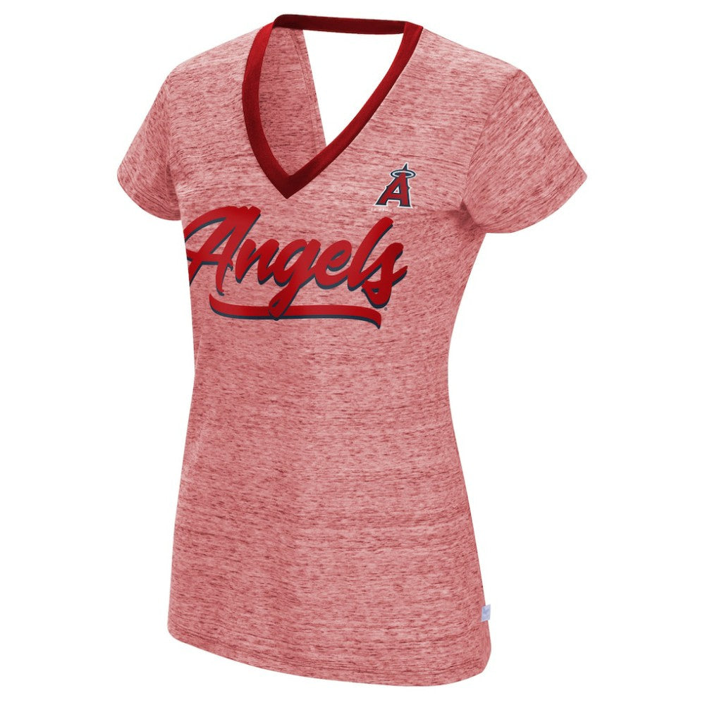 Los Angeles Angels Touch Women's Halftime Back Wrap Top V-Neck T-Shirt Red
