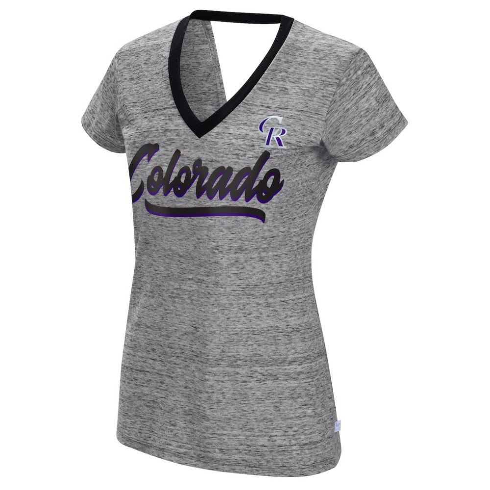 Colorado Rockies Touch Women's Halftime Back Wrap Top V-Neck T-Shirt Black