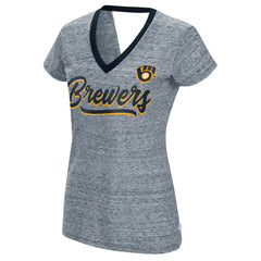 Milwaukee Brewers Touch Women's Halftime Back Wrap Top V-Neck T-Shirt Navy