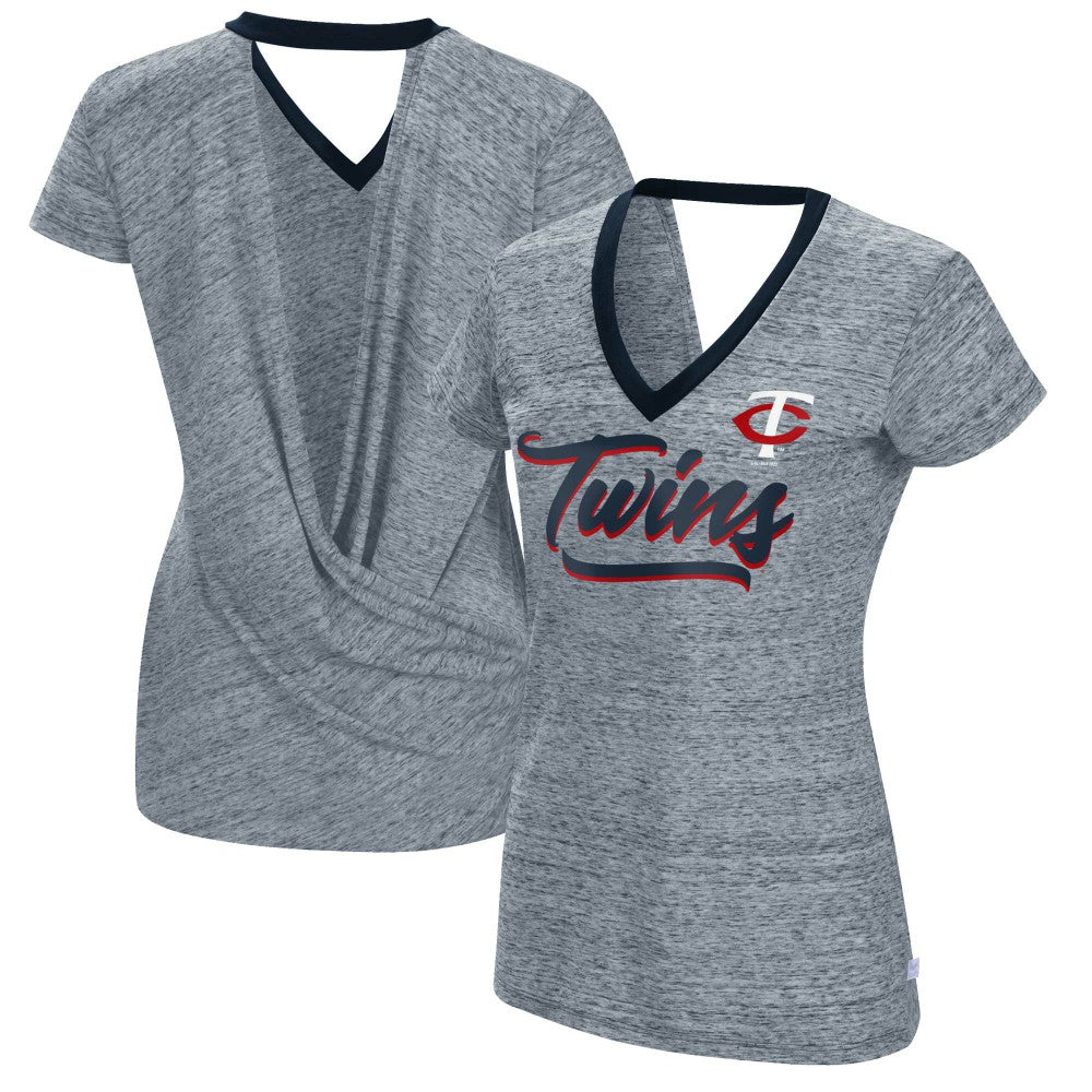 Minnesota Twins Touch Women's Halftime Back Wrap Top V-Neck T-Shirt Navy