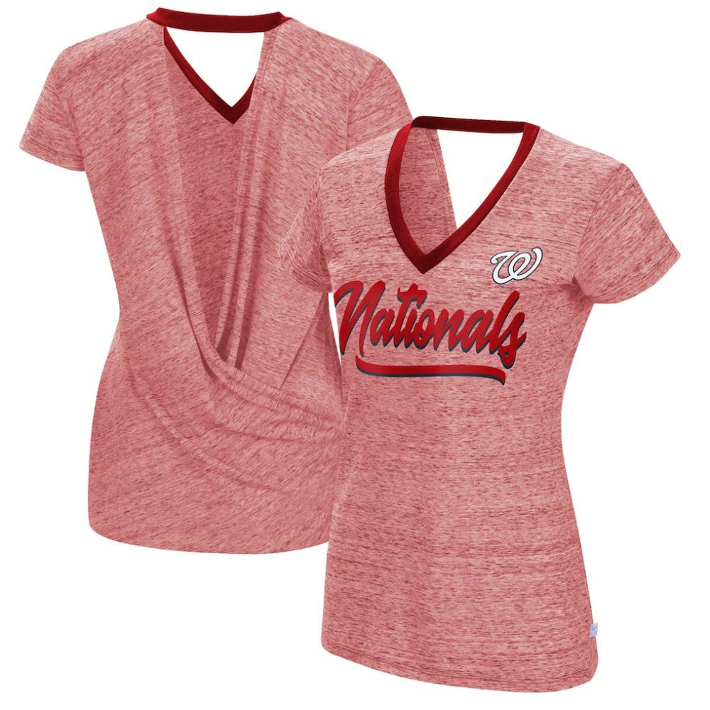 Washington Nationals Touch Women's Halftime Back Wrap Top V-Neck T-Shirt Red