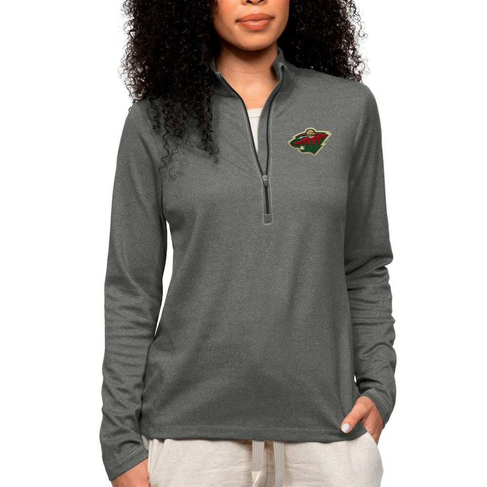 Minnesota Wild Antigua Women's Epic Quarter-Zip Pullover Top - Heather Charcoal Pullover