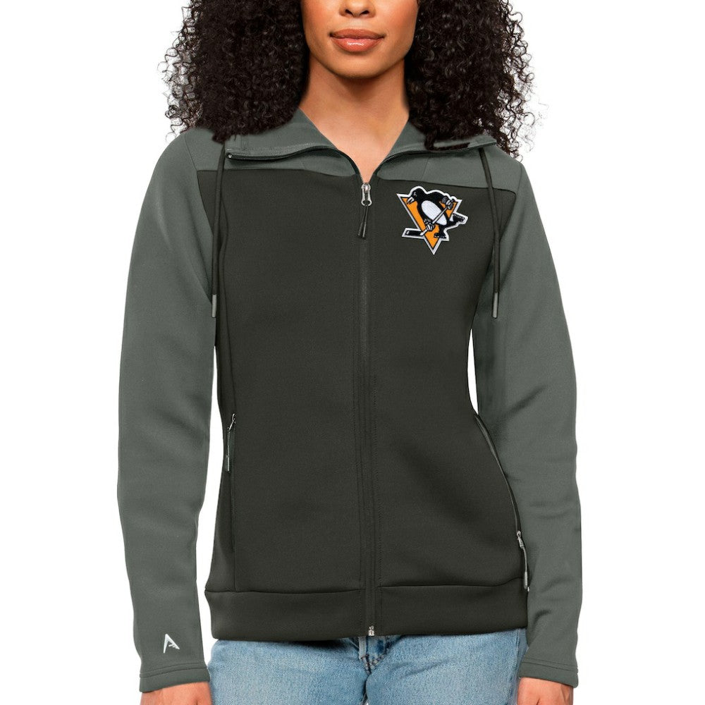 Pittsburgh Penguins Antigua Women's Protect Full-Zip Hoodie - Steel/Charcoal Hoodies