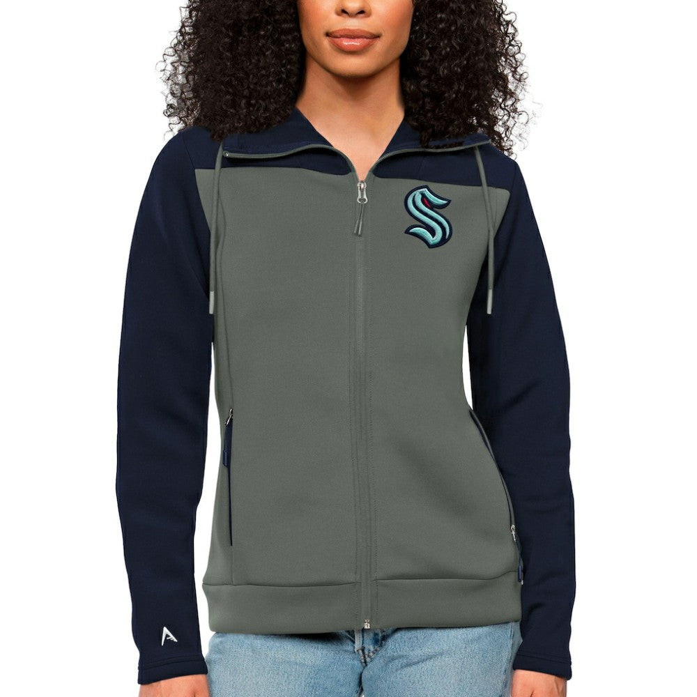 Seattle Kraken Antigua Women's Protect Full-Zip Hoodie - Navy/Steel Hoodies