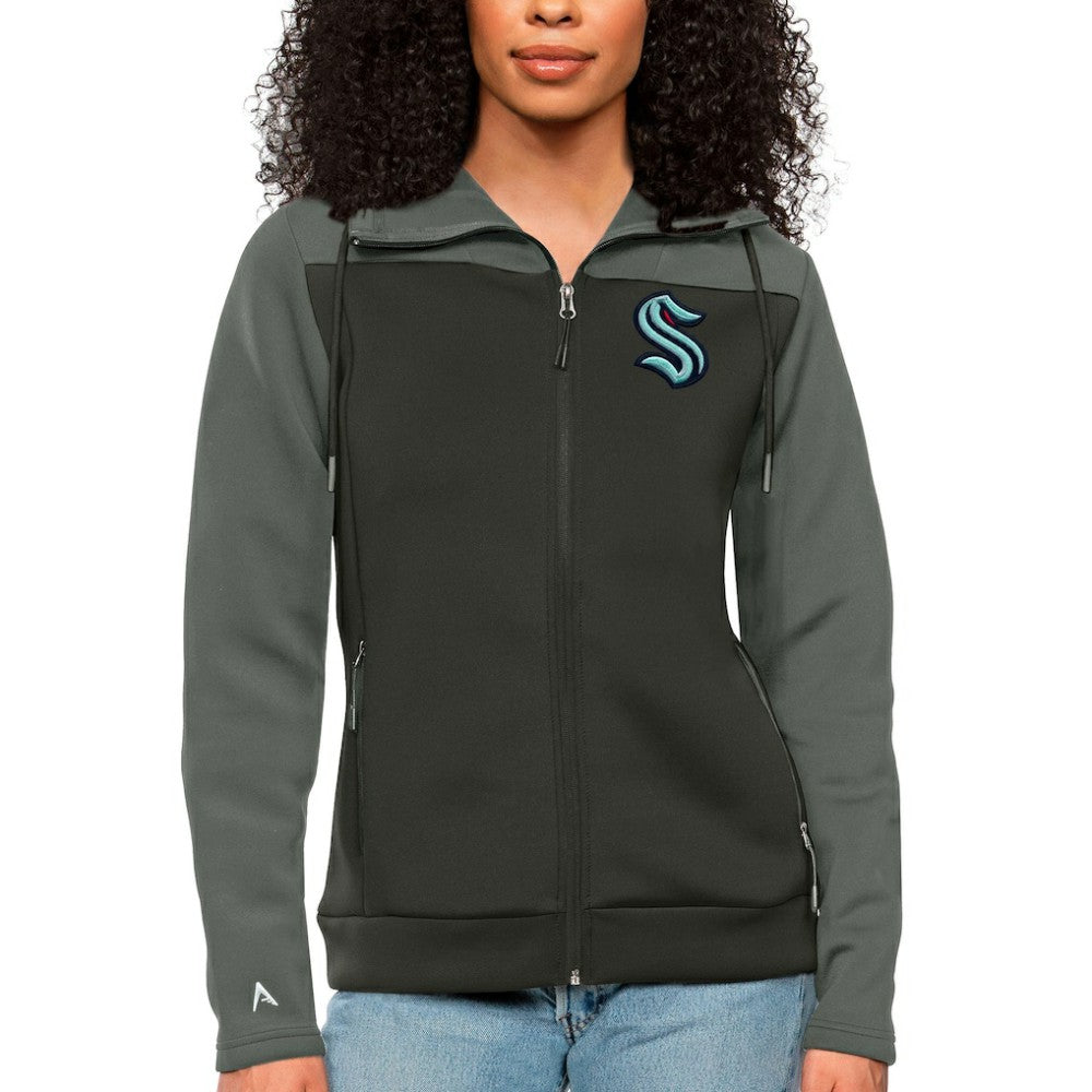 Seattle Kraken Antigua Women's Protect Full-Zip Hoodie - Steel/Charcoal Hoodies