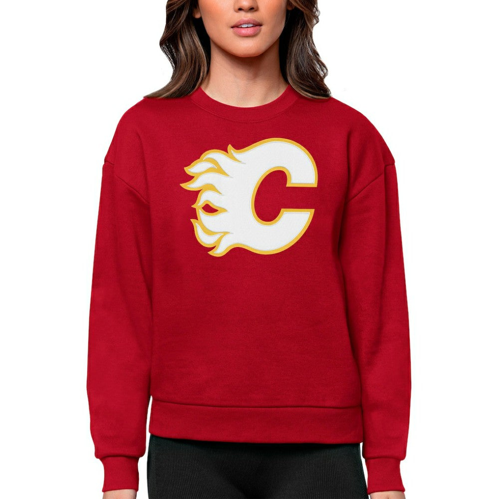 Calgary Flames Antigua Women's Team Logo Victory Crewneck Pullover Sweatshirt - Red Sweatshirts