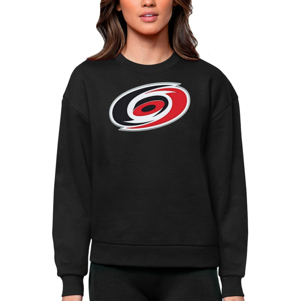 Carolina Hurricanes Antigua Women's Team Logo Victory Crewneck Pullover Sweatshirt - Black Sweatshirts