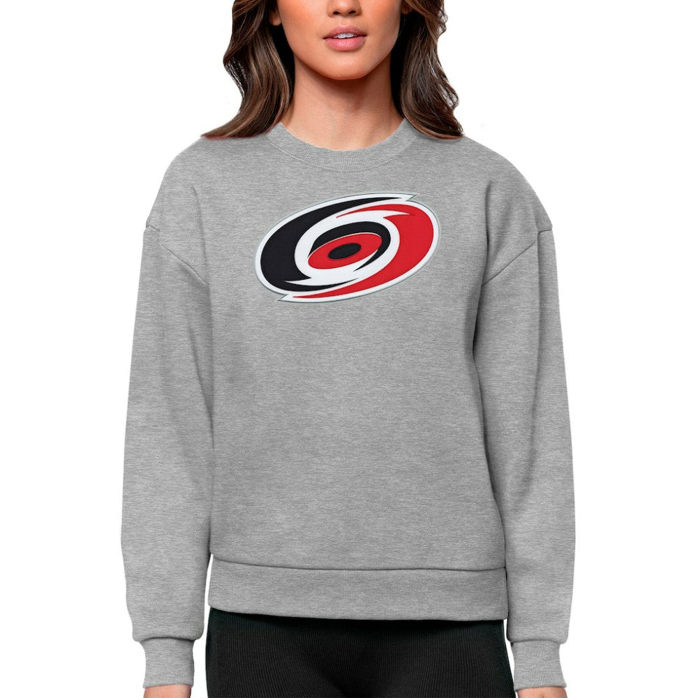 Carolina Hurricanes Antigua Women's Team Logo Victory Crewneck Pullover Sweatshirt - Heather Gray Sweatshirts