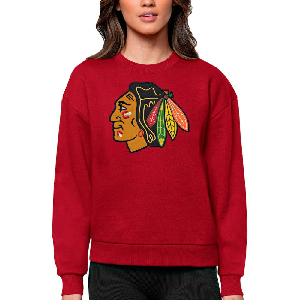 Chicago Blackhawks Antigua Women's Team Logo Victory Crewneck Pullover Sweatshirt - Red Sweatshirts