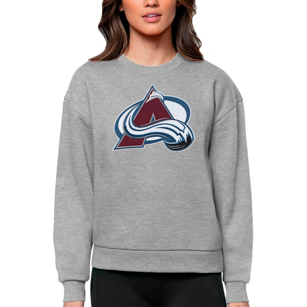 Colorado Avalanche Antigua Women's Team Logo Victory Crewneck Pullover Sweatshirt - Heather Gray Sweatshirts