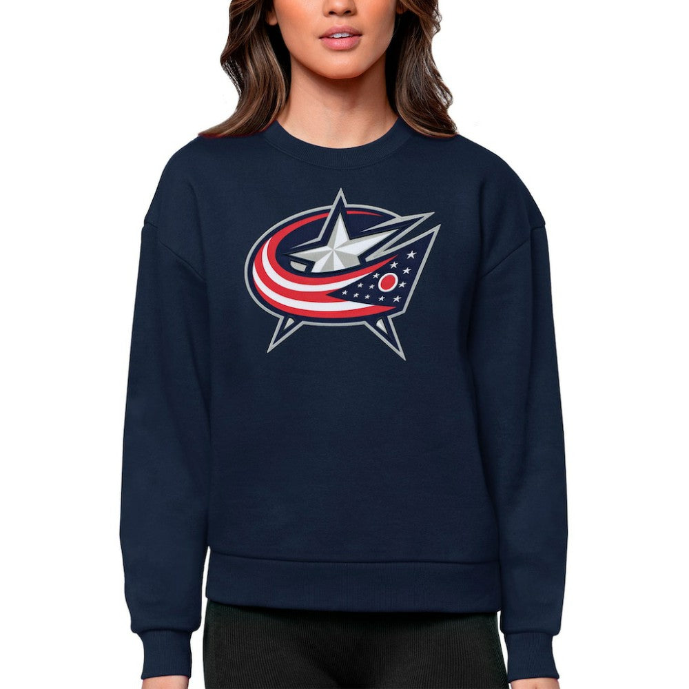 Columbus Blue Jackets Antigua Women's Team Logo Victory Crewneck Pullover Sweatshirt - Navy Sweatshirts